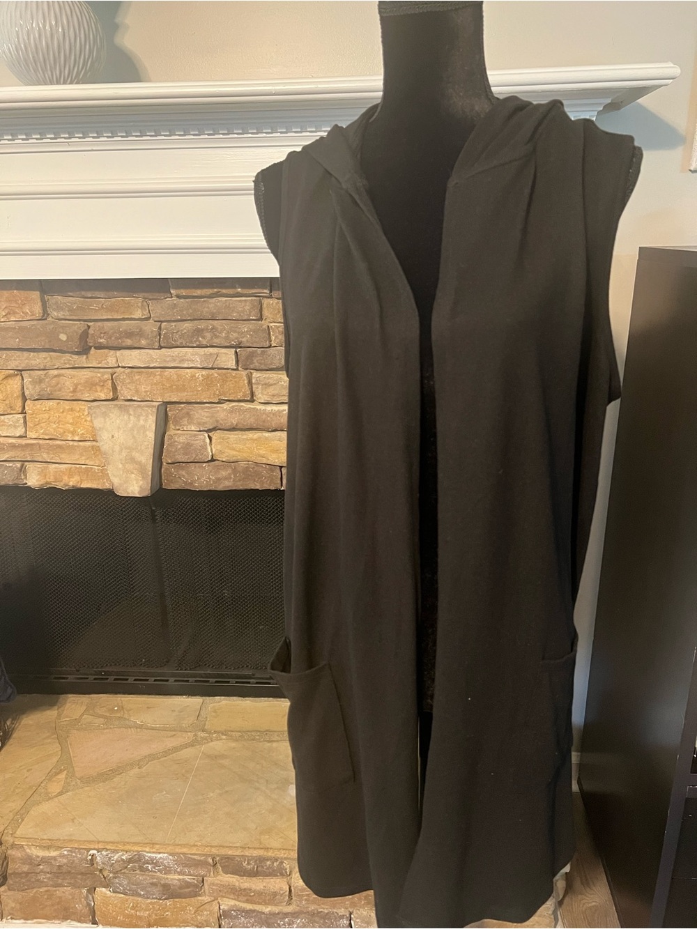 Sleeveless Hooded Long Vest - Black